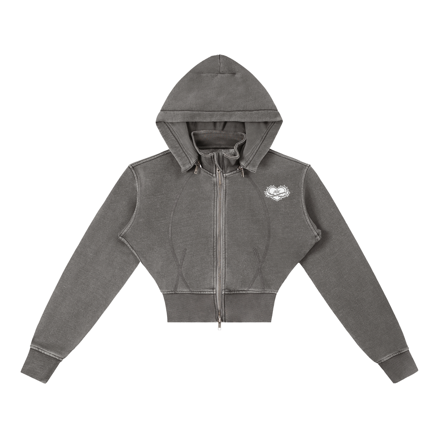 Hvmble Heart Vintage Washed Cropped Zip Hoodie