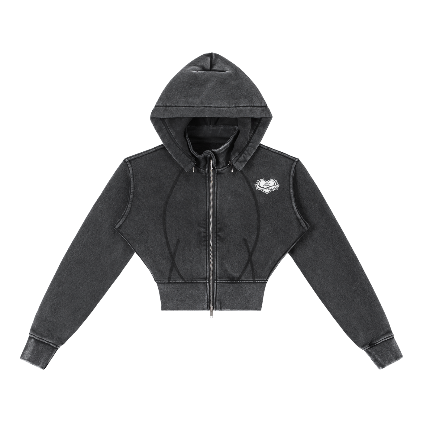 Hvmble Heart Vintage Washed Cropped Zip Hoodie