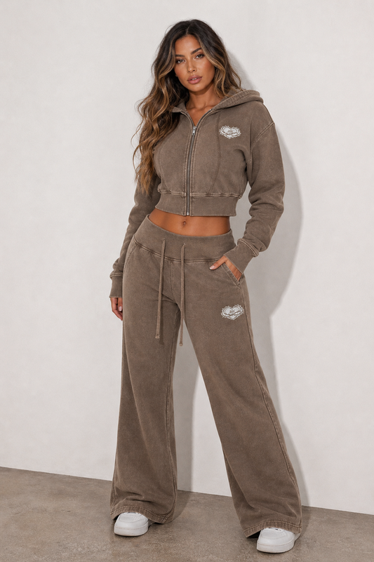 Hvmble Heart Vintage Washed Cropped Zip Hoodie
