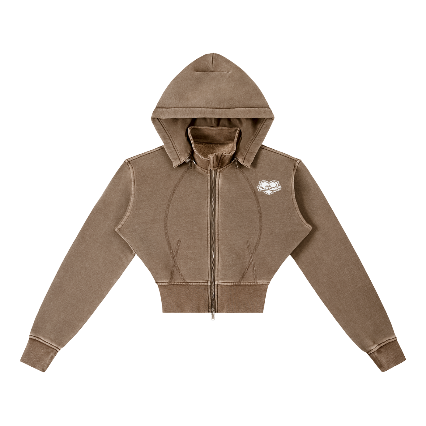 Hvmble Heart Vintage Washed Cropped Zip Hoodie